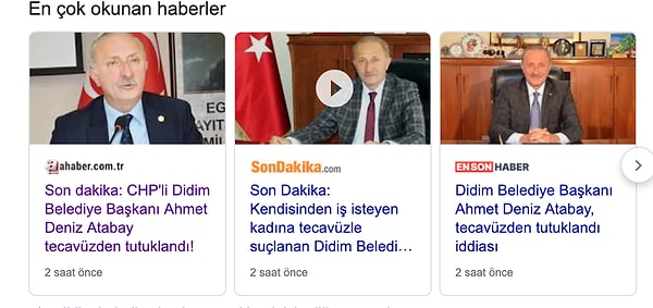 İktidar yanlısı medya kuruluşları, haberi kaldırdı. Ancak 'tutuklanma' haberlerinin önizlemesi Google'da böyle görüldü.