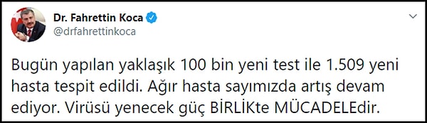 "Ağır hasta sayımızda artış devam ediyor"