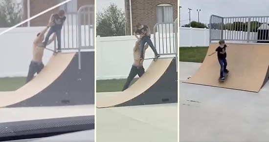 Kaykay Öğrenmek İsteyen Çocuğun Bir Gencin Yardımı ile Kısa Sürede Kaykay Öğrendiği Anlar