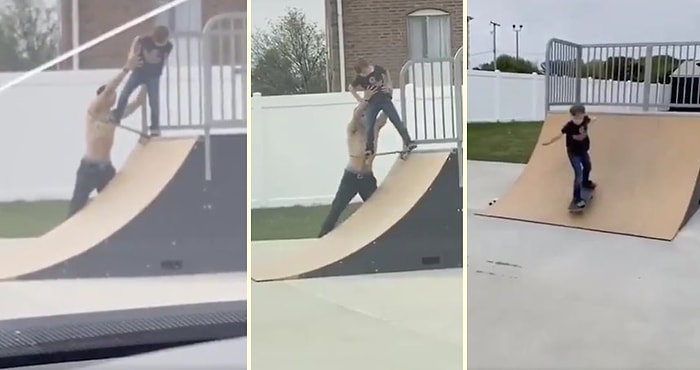 Kaykay Öğrenmek İsteyen Çocuğun Bir Gencin Yardımı ile Kısa Sürede Kaykay Öğrendiği Anlar