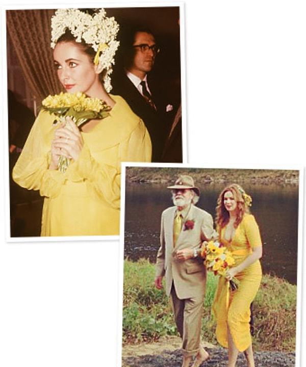4. Oyuncu Amber Tamblyn de tercihini sarıdan yana kullananlardan. Akıllara efsanevi oyuncu Elizabeth Taylor'ın ikinci evliliğinde giydiği gelinlik geldi.
