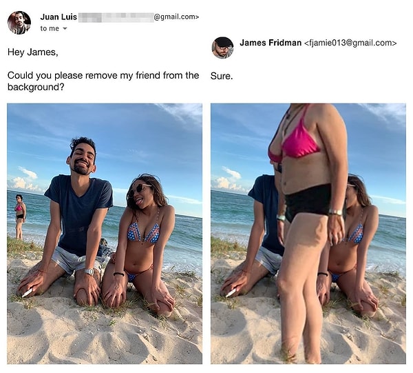 13. «Джеймс, можешь, пожалуйста, убрать с фона мою подругу?»