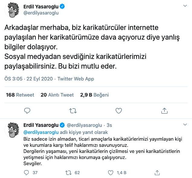 4. Ünlü karikatürist Erdil Yaşaroğlu, karikatürlerini sosyal mecralarda paylaşan insanlara telif davası açtığı iddialarına cevap verdi!