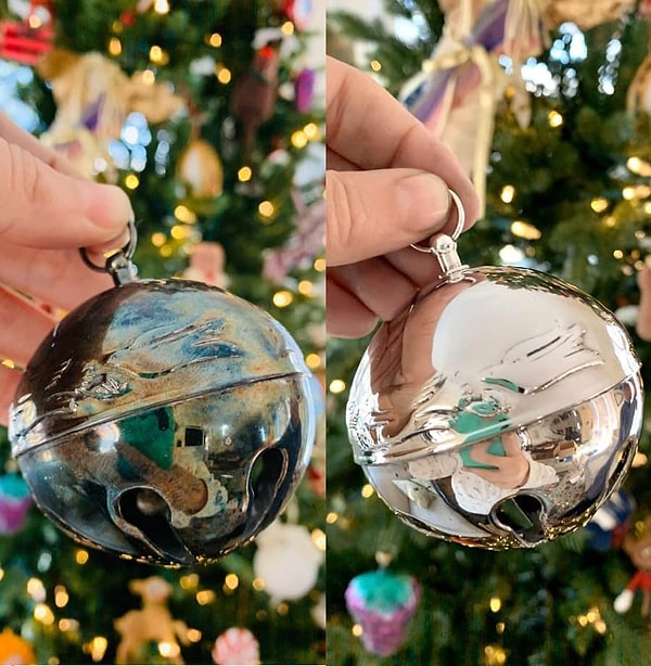 10. Серебряная елочная игрушка до и после