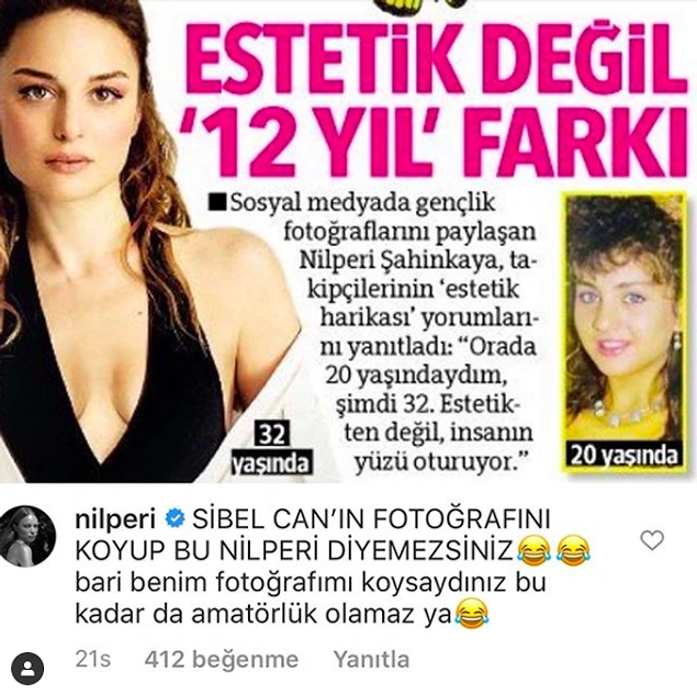 Oyuncu Nilperi Şahinkaya, kendi gençlik fotoğrafı diye Sibel Can'ın fotoğrafını kullanan Hürriyet gazetesine cevap verdi!