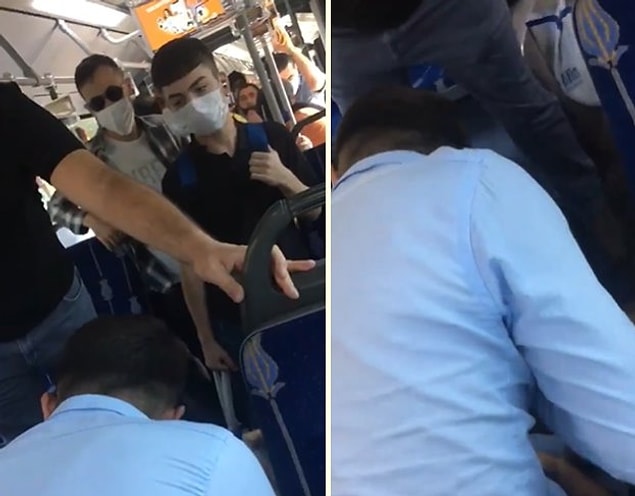 Otobüsteki vatandaşlar ise o kişiye "Kendine gel, burası yeri değil" diyerek müdahalede bulundu.