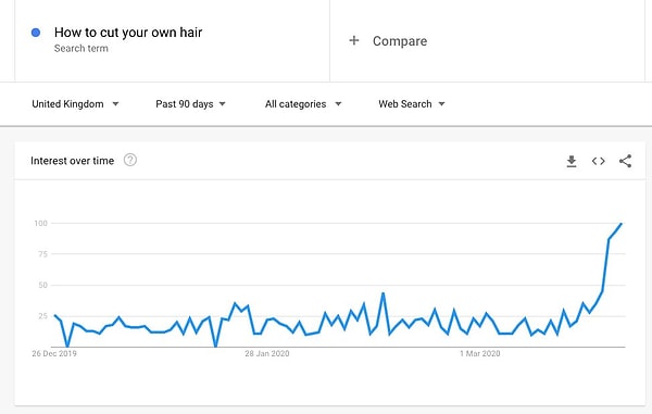 İnternet verilerine bakınca 'Saç nasıl kesilir?' sorusunun aratılma grafiği baya tavan yaptığını görüyoruz. Karantina sürecinde saç kesmek birçok kişinin dikkatini çekmiş anlaşılan.