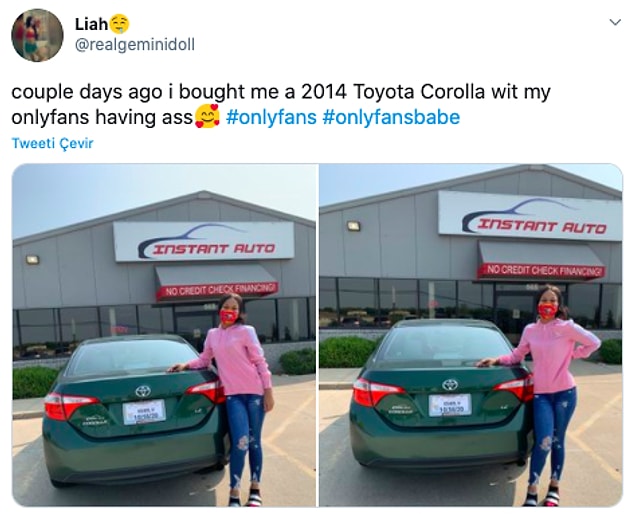 5. "Birkaç gün önce, onlyfans sayesinde kendime 2014 model bir Toyota Corolla aldım."