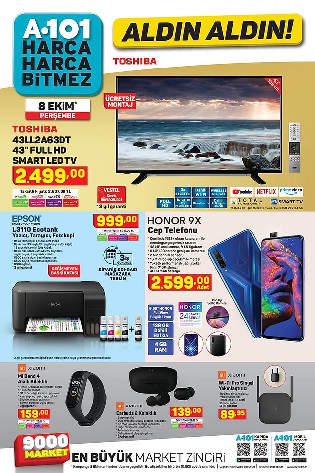 Bu hafta A101'de bir telefon bir de televizyon var.