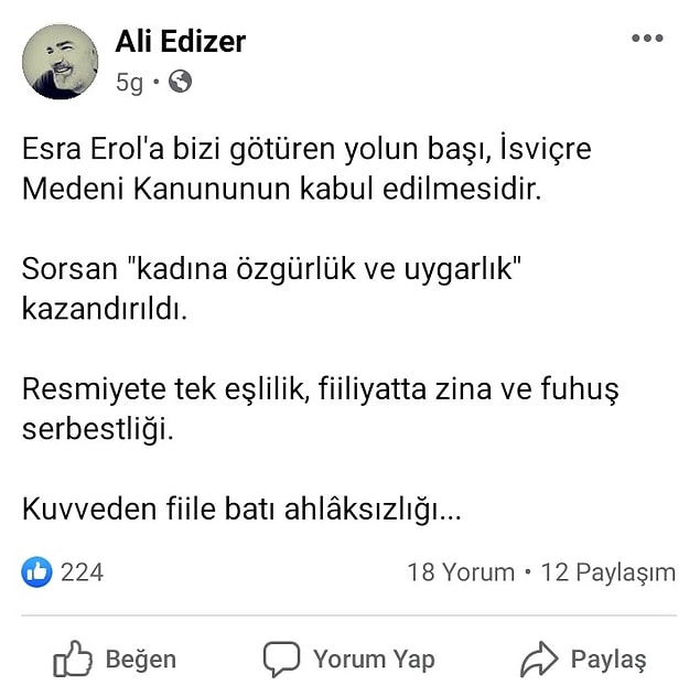 Kamuoyunda tartışma yaratan Esra Erol'un programlarıyla ilgili paylaşımda bulunan Edizer, Facebook'ta şu ifadeleri kullandı 👇