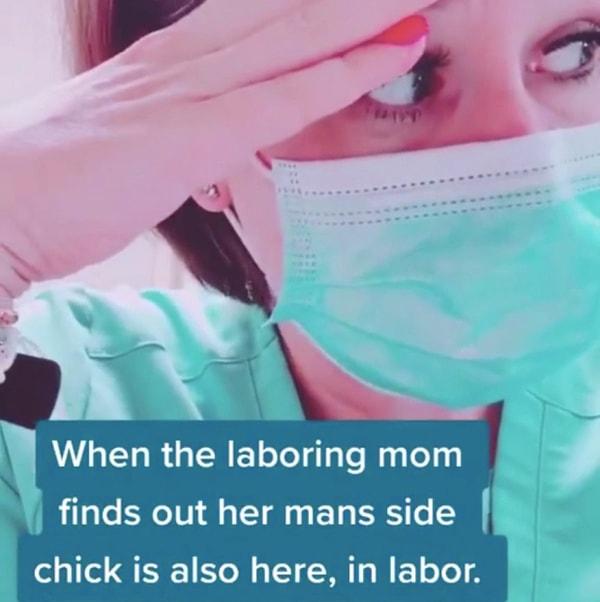 Reddit'te paylaşılan videoya göre, doğumu yaptıran ebe kocasının ihanetini öğrenen kadını rahatlatmaya çalışıyor.