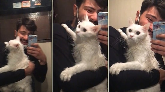 Evden Çıkıp Gittikten Birkaç Gün Sonra Geri Gelen Kedisine Kavuşunca Gözyaşlarına Boğulan Genç