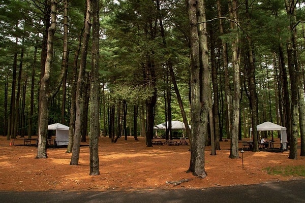 Bridgewater стратегически расположила свои рабочие места в палатках, чтобы туристы на близлежащих тропах случайно не наткнулись на них. «Мы также являемся хедж-фондом, в котором люди пытаются выяснить, что мы делаем», - говорит Хэдли Хаслгрейв, менеджер по недвижимости Bridgewater. «Вы также должны думать о безопасности, которая намного проще, когда вы находитесь в здании, чем когда вы находитесь вне здания».