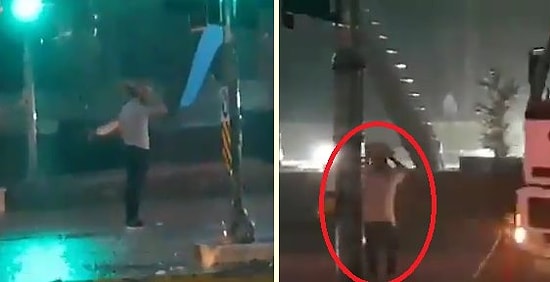 Şiddetli Yağış Sonrası Yağmur Suyu Dolan Çukuru Fark Etmeyip İçine Düşen Adam