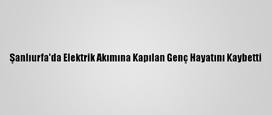 Şanlıurfa'da Elektrik Akımına Kapılan Genç Hayatını Kaybetti