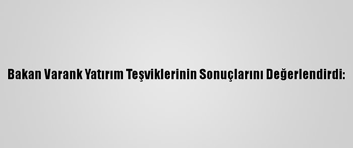 Bakan Varank Yatırım Teşviklerinin Sonuçlarını Değerlendirdi: