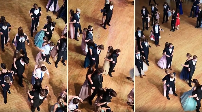 Koronavirüs Önlemi Olarak Mezuniyet Töreninde Sırt Sırta Dans Eden Öğrenciler