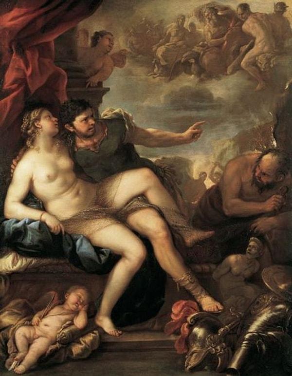Ne Aphrodite'miş arkadaş! derdirtecek bir diyalog. Hephaistos'un karısı Aphrodite ile Ares'i yatakta yakalaması ve bu sahneyi diğer tanrılara izletmesi üzerine Hermes, Ares'i kıskandığını söylüyor.
