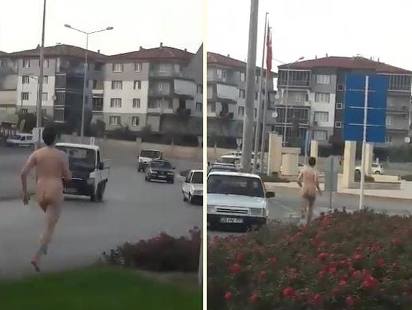 Sosyal medyada paylaşılan ve Denizli'de kaydedildiği iddia edilen görüntülerde, bir erkek çırılçıplak bir şekilde caddede koşuyor.