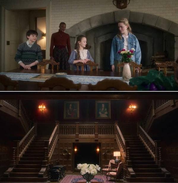 1. İlk olarak, bir odadan diğerine kolayca geçmek için dizinin setleri Bly Manor'un katları olarak ayırılmış. Jamie rolündeki Amelia Eve setin bu şekilde olmasının her şeyin birbirine bağlantılı olduğu hissine yardımcı olduğunu söylemiş.