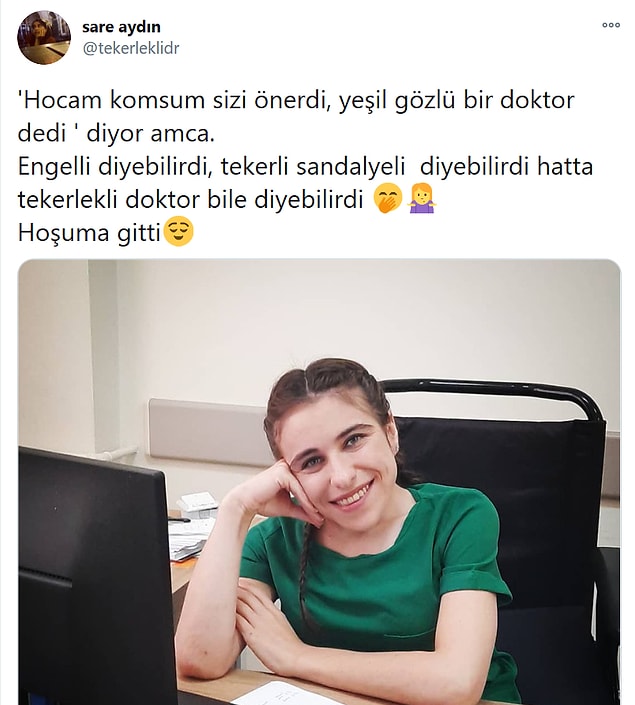Eski hastasının Sare'yi fiziksel engeliyle değil de göz rengiyle tarif edip komşusuna tavsiye etmiş olması Sare'yi de bizi de çok mutlu etti. 🤗