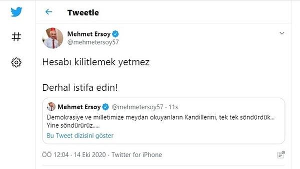 Mehmet Ersoy: 'Derhal istifa edin'