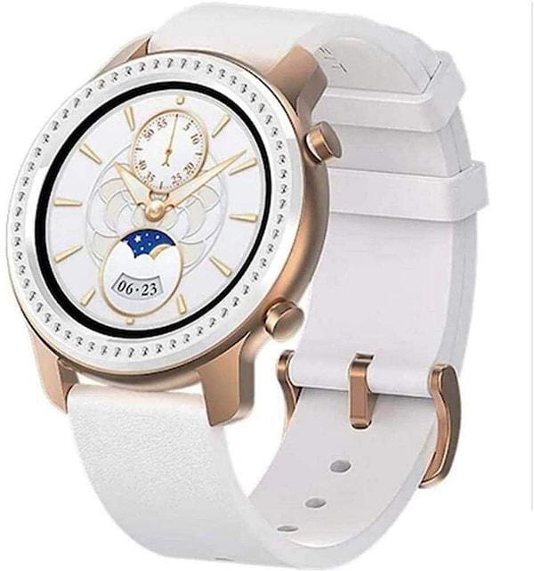 4. Amazfit akıllı saat beyaz ve gold sevenlerin tercih ettiği tasarımı ile öne çıkan bir model.