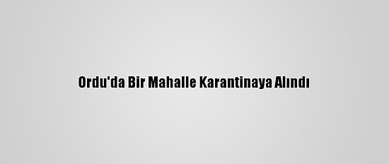 Ordu'da Bir Mahalle Karantinaya Alındı