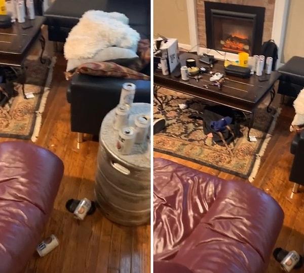 Yine başka bir kadın evinde çöp yokmuş gibi yaşayan erkek arkadaşının evini kameraya aldı.