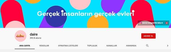 2019 yılında kurulan ve kısa sürede milyonlarca izlenmeye ulaşan "Daire" isimli YouTube kanalı, Türkiye'nin birçok şehrinde yer alan "kusursuz görünen, mükemmel döşenmiş, kurallara bağlı olmayan gerçek insanların stil sahibi evlerine" konuk oluyor.