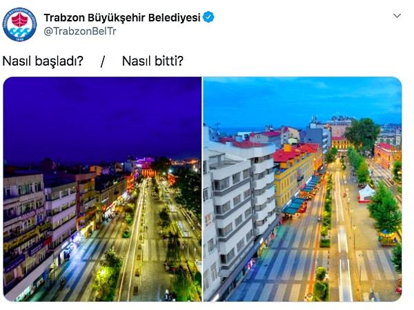 Dediğimiz gibi belediyeler de bu akıma dahil olmuştu. Onlardan biri de Trabzon Büyükşehir Belediyesi'ydi. Belediye hesabından bir caddenin iki görüntüsü paylaşıldı.