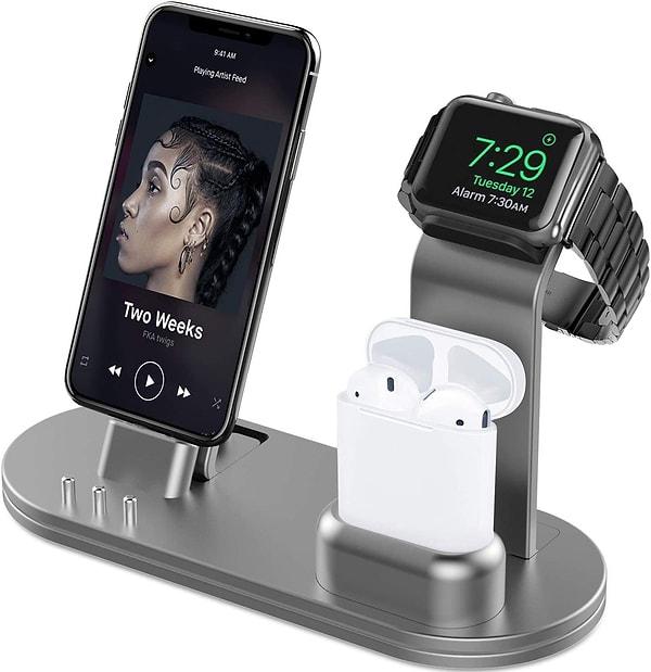 2. Parlatılmış birinci sınıf alüminyum alaşımdan üretilen, Apple watch, Airpod ve Iphone şarj standı şu anda harika indirimde.