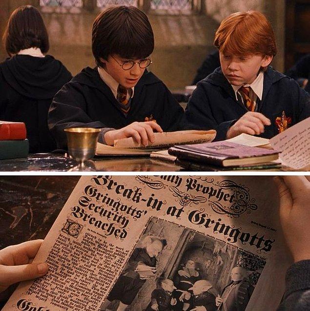 2. 'Harry Potter ve Felsefe Taşı'nda, Harry gazete okurken 713 numaralı kasanın soyulduğunu söylüyor ancak gazetede 713 sayısı geçmiyor.