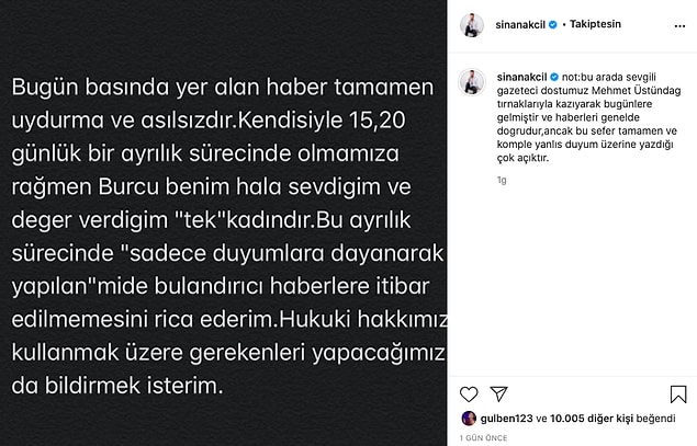 Bu dedikodunun hızla yayılmasının ardından Sinan Akçıl'dan destansı açıklamalar da geldi peş peşe.