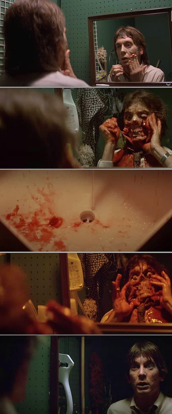 10. Kötü Ruh filminde, Marty'nin yüzünün soyulduğunu gördüğünü sandığı ve yüz kemiklerinin göründüğü sahne.
