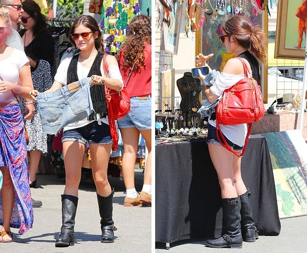 Звезда "Милых обманщиц" Люси Хейл делает покупки на рынке.