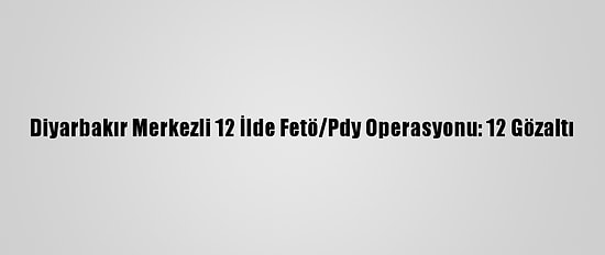 Diyarbakır Merkezli 12 İlde Fetö/Pdy Operasyonu: 12 Gözaltı
