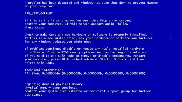 3. Mavi ekran hatası