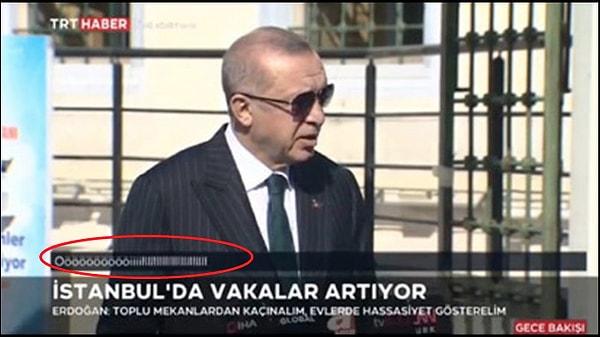 Erdoğan'ın 'Medyamız bizim sesimizi ve nefesimizi yansıtmıyor' dedikten sonra konuşmasına devam ederken ekranda beliren “Öööööööiiiiiillllll” yazısı şaşkınlık yarattı.