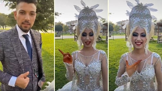 İlginç 'Gelin Başı' ile Dikkat Çekerken Evlendiği Erkek İçin 'Boşuna Bakmayın Tapusu Bende' Diyen Gelin