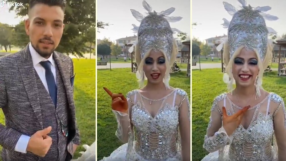 İlginç 'Gelin Başı' ile Dikkat Çekerken Evlendiği Erkek İçin 'Boşuna Bakmayın Tapusu Bende' Diyen Gelin