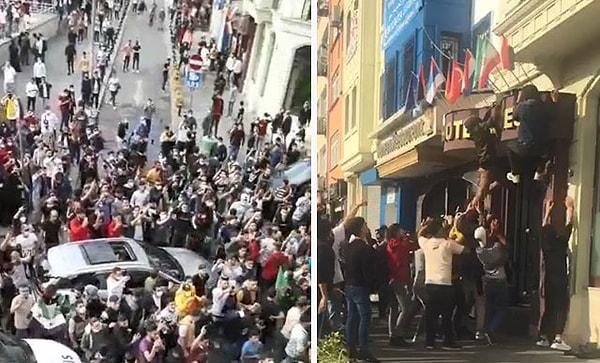 DHA'nın aktardığı bilgiye göre Fransa'yı protesto etmek için toplanan grup civardaki otellere saldırdı.