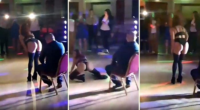 Twerk Yapmak Üzere Olan Kadının Poposuna Şaplak Atarak Kadını Yere Yığan Adam