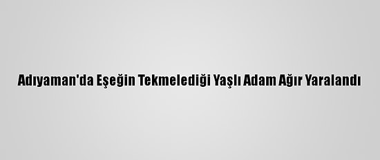 Adıyaman'da Eşeğin Tekmelediği Yaşlı Adam Ağır Yaralandı