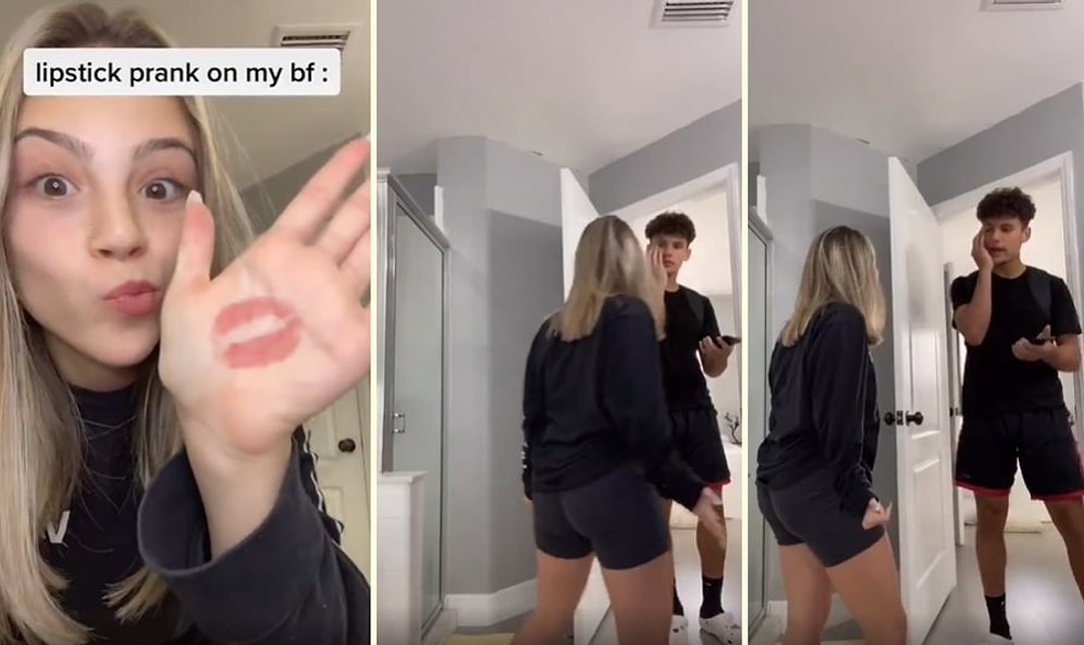 Okkalı Bir Tokat Attığı Erkek Arkadaşına Yanakta Kalan Ruj Şakası Yapan Kadın