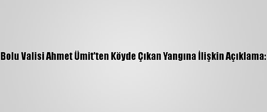 Bolu Valisi Ahmet Ümit'ten Köyde Çıkan Yangına İlişkin Açıklama: