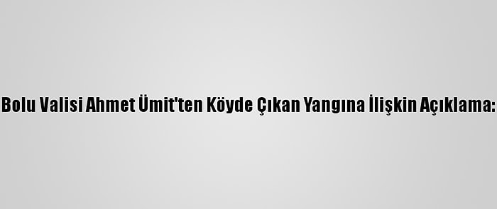 Bolu Valisi Ahmet Ümit'ten Köyde Çıkan Yangına İlişkin Açıklama: