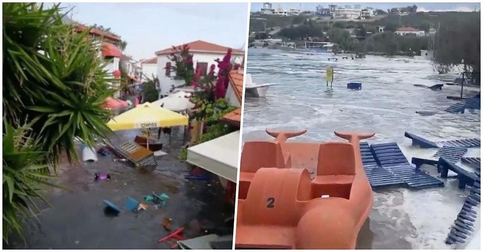 Seferihisar'dan Tsunami Görüntüleri: Ege Açıklarında Meydana Gelen Depremin Ardından Deniz Sokaklara Taştı!