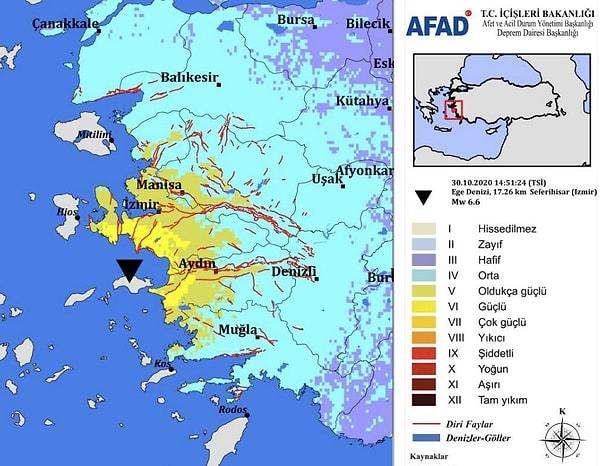 17:00 AFAD İzmir depreminin ardından tahmini şiddet haritasını yayınladı