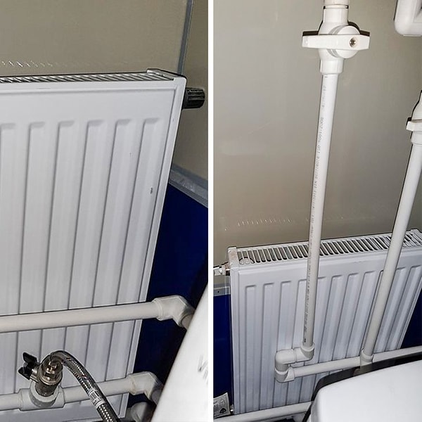 11. «Нам сказали, что в ванной, куда с трудом уместилась батарея, будут проведены трубы, проходящие сквозь нее. В результате работы получилось вот это, и я смеялся до слез».